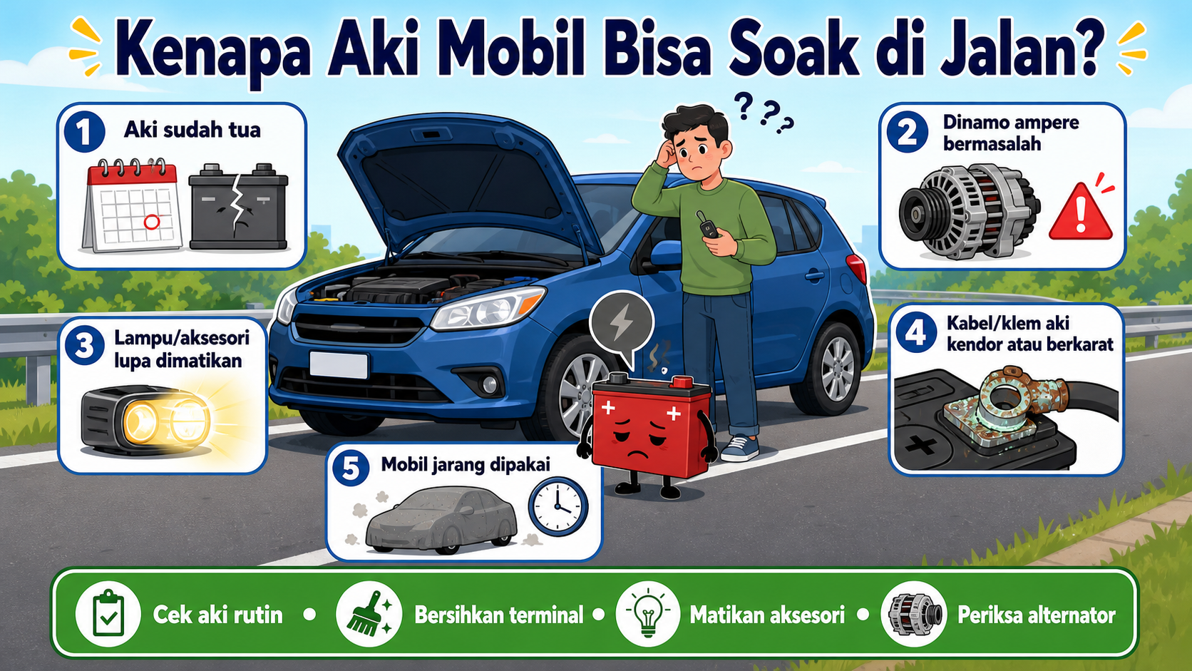 Kenapa Aki Mobil Bisa Soak di Jalan? - aki