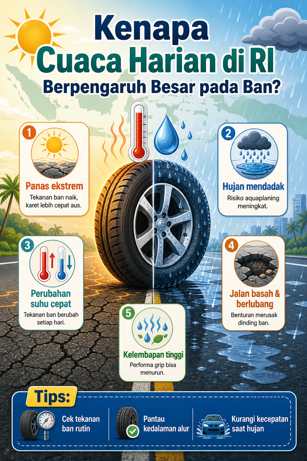 Kenapa Cuaca Harian di RI Berpengaruh Besar pada Ban? - ban