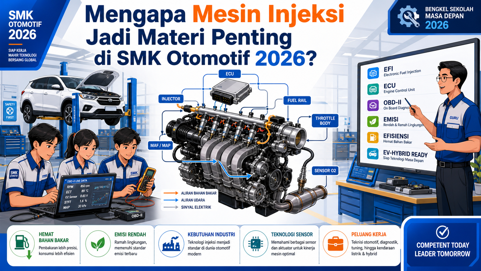 Mengapa Mesin Injeksi Jadi Materi Penting di SMK Otomotif 2026? - smk